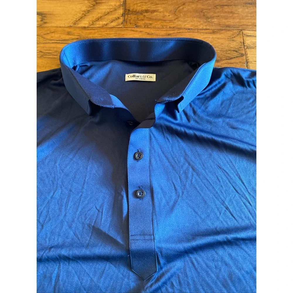 Collars & Co Mens 2XL Dress Collar Polo Navy Blue Short Sleeve Performance Shirt - Picture 3 of 8
